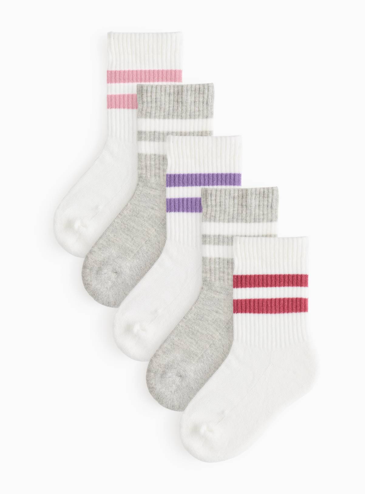Grey & White Stripe Sports Ankle Socks 5 Pack 3-5.5 Infant - Image 1